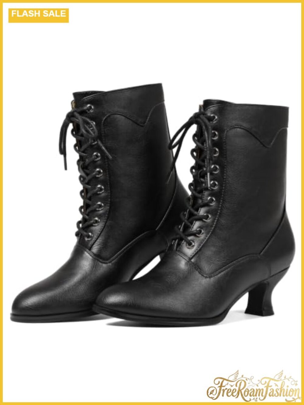 Victorian Boots Women Vintage Renaissance Witch Shoes Mid-Calf PU Booties